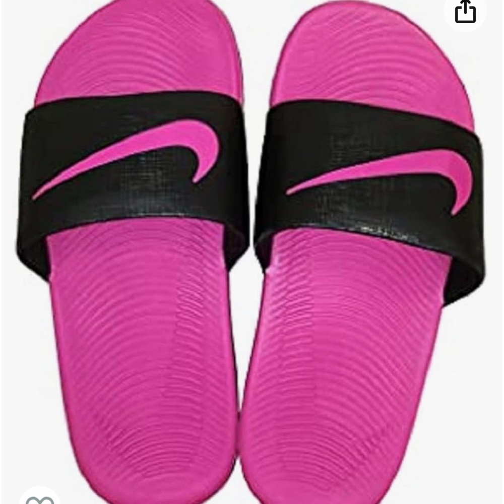 New, Nike slides, pink, and black